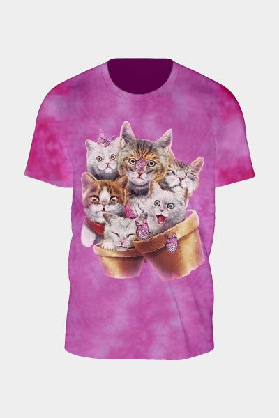 Tie Dye Pink Cats T-Shirt
