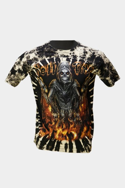 Fire Skull Reaper Biker Inferno Tie-Dye T-Shirt