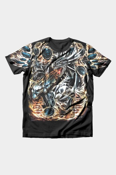 Dragon with swordsman full expression t-shirt
