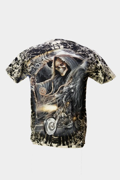 Gangster Reaper Motorcycle Bike Inferno Tie-Dye T-Shirt