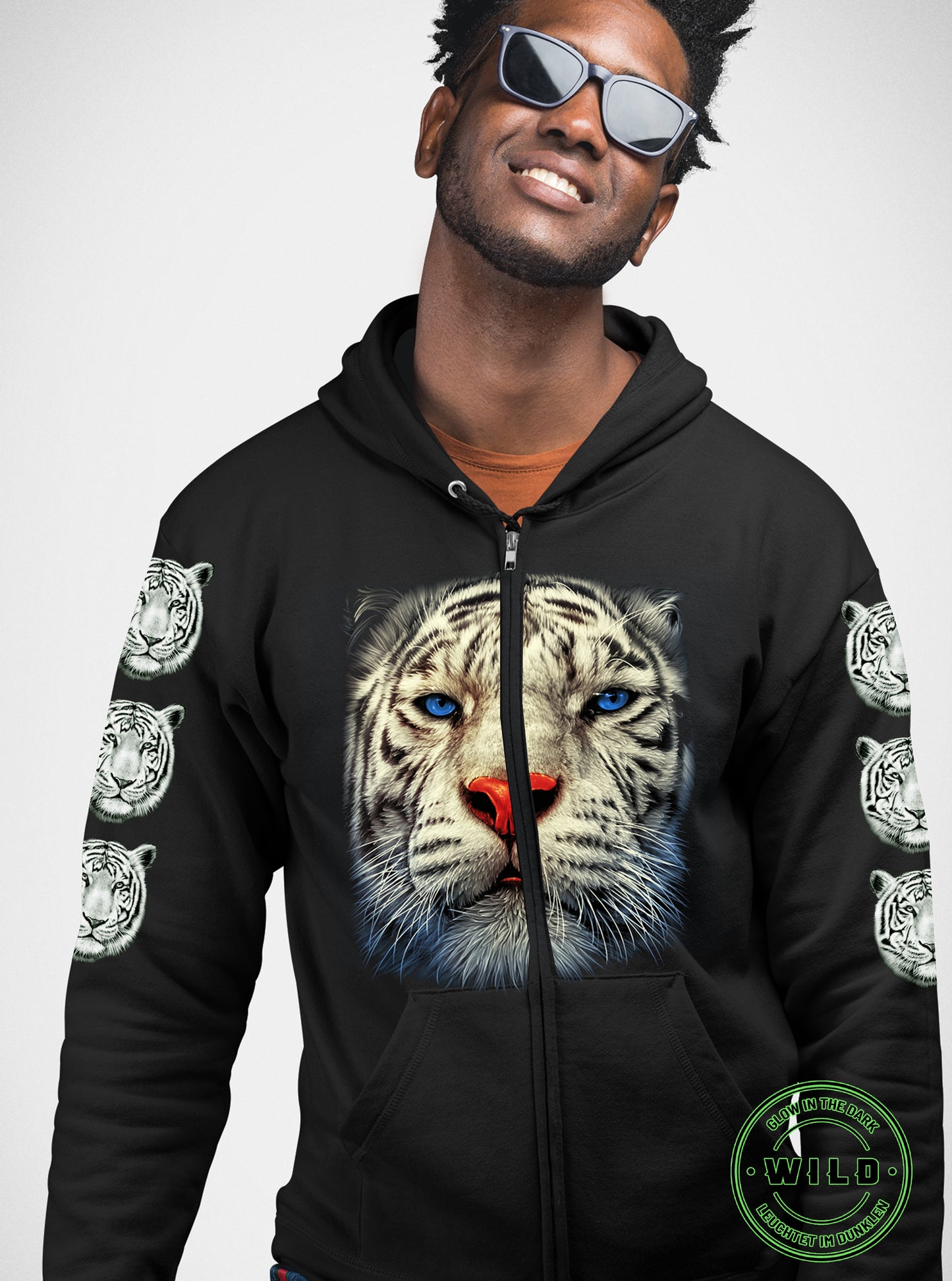 White Tiger Sweatjacke Zipper Kapuze Hoodie